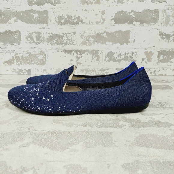 New Rothy's The Flat Navy Round Studded Slip-On Shoes Knit Loafers E397